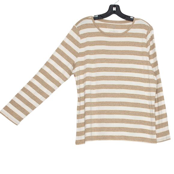 Talbots Top Coastal Nautical Minimalist Preppy Metallic Stripe Ivory Brown 1X - Picture 5 of 6
